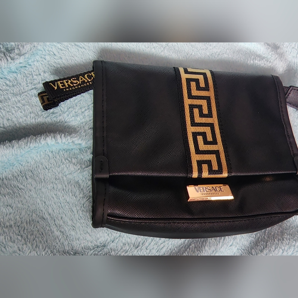 Versace Fragrances Black & Gold Medusa Greek Key Cosmetic Pouch Clutch GWP - Picture 8 of 8